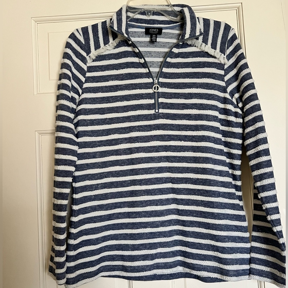 Blue and White Striped lightweight quarter zip sweater